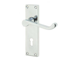 Victorian Scroll Door Handle on Lockplate Polished Chrome