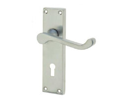 Victorian Scroll Door Handle on Lockplate Satin Chrome