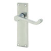 Victorian Scroll Door Handle on Long Latchset Plate Satin Chrome