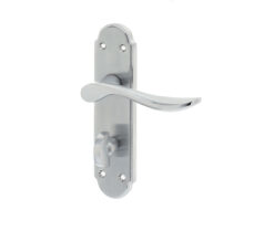 Henley Suite Door Handle on Bathroom Plate Satin Chrome