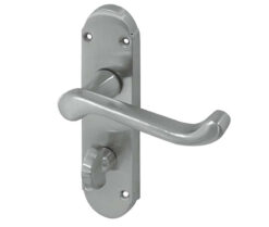 Epsom Suite Door Handle on Bathroom Plate Satin Chrome