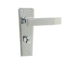 Deco Door Handle on Bathroom Plate Polished Chrome