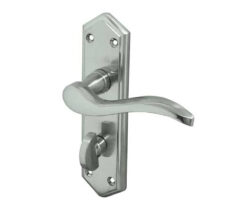 Paris Suite Door Handles on Bathroom Plate Satin Chrome