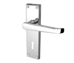 Victorian Straight Door Handle on Lockplate Polished Chrome
