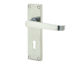 Victorian Straight Door Handle on Lockplate Satin Chrome