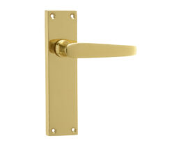 Victorian Straight Door Handles on Long Latchset Plate Polished Brass