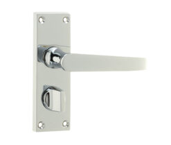 Victorian Straight Door Handle on Privacy Plate Polished Chrome