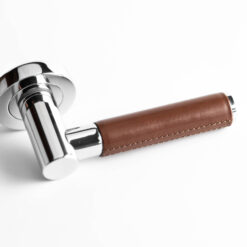 Ascot Door Handle on Rose Brown Leather/Polished Chrome