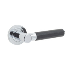 Ascot Door Handle on Rose Black Leather/Polished Chrome