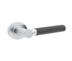 Ascot Door Handle on Rose Black Leather/Satin Chrome