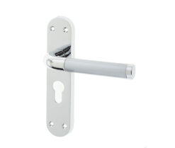 Twin Suite Door Handle on Euro Profile Lockplate Polished Chrome/Satin Chrome