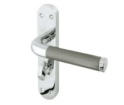 Twin Suite Door Handle on Bathroom Plate Polished Chrome/Satin Chrome