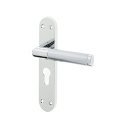 Mitred Suite Door Handle on Euro Profile Lockplate Polished Chrome/Satin Chrome