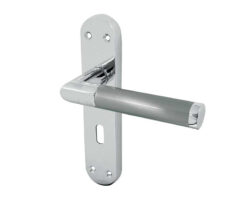 Mitred Suite Door Handle on Lockplate Polished Chrome/Satin Chrome