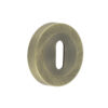 Jedo Designer Standard Keyway Escutcheons on 50mm Round Rose Antique Brass