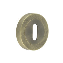 Jedo Designer Standard Keyway Escutcheons on 50mm Round Rose Antique Brass