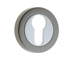Jedo Dual Euro Profile Escutcheons on 50mm Round Rose Polished Chrome Polished Black Nickel