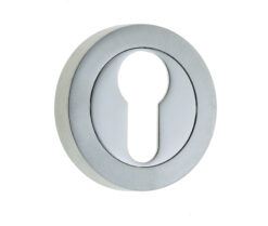 Jedo Dual Euro Profile Escutcheons on 50mm Round Rose Polished Chrome / Satin Chrome