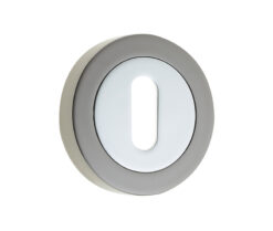 Jedo Dual Standard Keyway Escutcheons on 50mm Round Rose Polished Chrome Polished Black Nickel