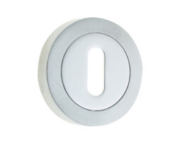 Jedo Dual Standard Keyway Escutcheons on 50mm Round Rose Polished Chrome / Satin Chrome