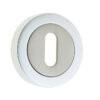 Jedo Dual Standard Keyway Escutcheons on 50mm Round Rose Polished Chrome / Satin Nickel