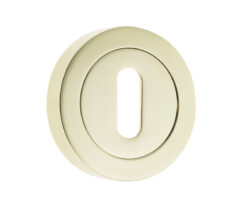 Jedo Designer Standard Keyway Escutcheons on 50mm Round Rose Polished Brass