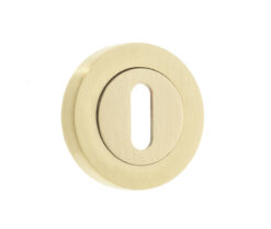 Jedo Designer Standard Keyway Escutcheons on 50mm Round Rose Satin Brass