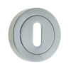 Jedo Designer Standard Keyway Escutcheons on 50mm Round Rose Satin Chrome
