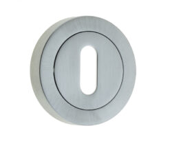 Jedo Designer Standard Keyway Escutcheons on 50mm Round Rose Satin Chrome