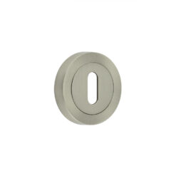 Jedo Designer Standard Keyway Escutcheons on 50mm Round Rose Satin Nickel