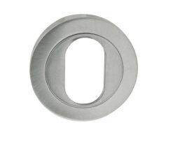 Jedo Designer Oval Profile Escutcheons on 50mm Round Rose Satin Chrome