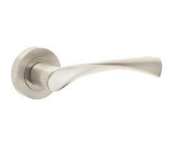Twirl Door Handle on Rose Satin Nickel