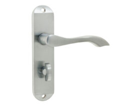 Broadway Suite Door Handle on Bathroom Plate Satin Chrome