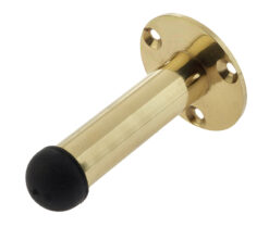 Jedo Cylinder Wall Mounted Door Stop on Rose 65mm Polished Brass