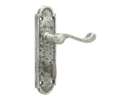 Turnberry Suite Door Handle on Bathroom Plate Pewter